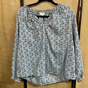 J. Crew Feminine Floral Blue Top V Neck Size M